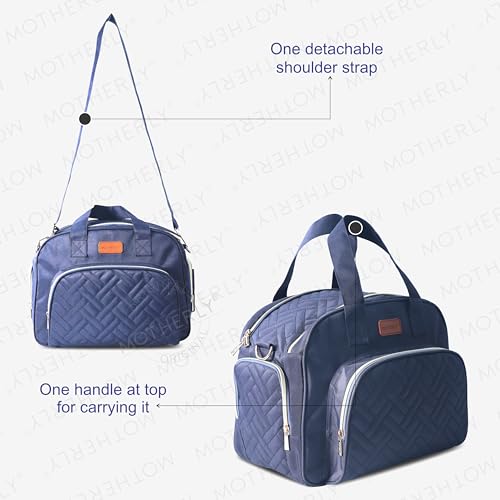 Image of Motherly Diaper Quilted Diaper Bag for Mothers for Travel with Changing Mat - Spacious Diaper Bags for Mom | Baby Bag with Multi-Pocket Design | Maternity Bags for Mother and Baby (Navy Blue)