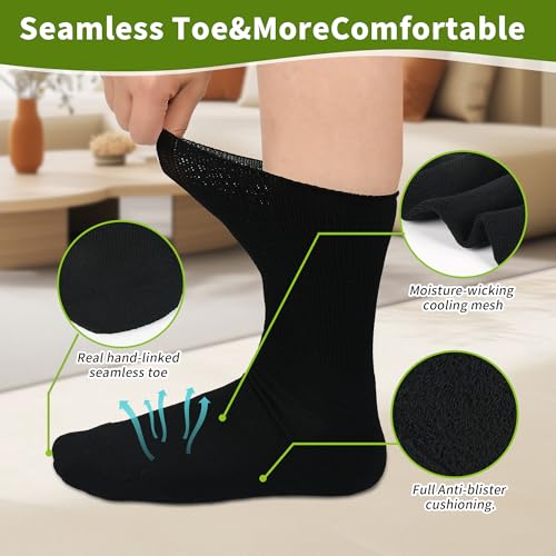 Image of Revosoxs Diabetic Crew Socks for Men Women,Bamboo Viscose Non-Binding Loose Top Wide Socks with Seamless Toe 9-12 10-13