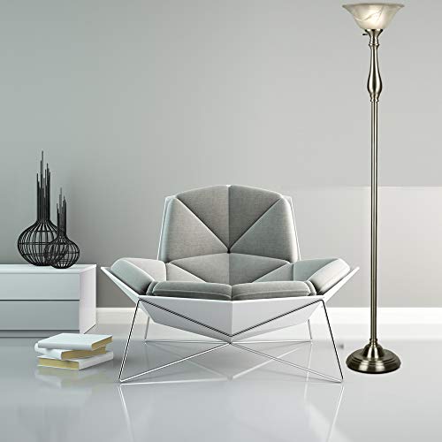 Lightaccents Royal Floor Lamp With Brushed Nickel Finish And White Alabaster Glass Shade Model 16176-25 - Stand Up Lamp For Living Room - Transitional Standing Torchiere 72" Tall (Brushed Nickel) #TOP2