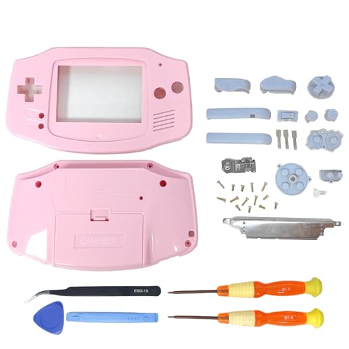Image of Hzxkqmil Full Housing Shell Kit for Nintendo Gameboy Advance GBA Console | Custom Shell Replacement Housing Case Repair Parts with Buttons Screws + Tools Kit for GBA Console,Pink