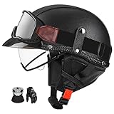 Casco Jet Retro AlemáN, Casco De Motocicleta Abierto con CertificacióN Ece, Visera Y Forro ExtraíBle, Casco De Scooter Retro Unisex para Adultos. J,M:55-56CM