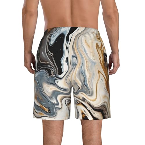 Abstract Marble Ink Texture Men's Swim Trunks Quick Dry Board Shorts with Pockets Casual Drawstring Beach Shorts3