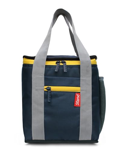 Image of Sfane Blue Insulated Navy Blue 9.50 inches Lunch Bag - Compact, Easy Wash, Smooth Zipper & Lightweight - Tote Bag & Container, Tiffin Bag for Men, Women, Adults (1000 Milliliter)
