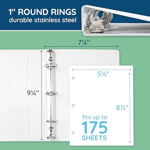 Image of Blue Summit Supplies Mini 3 Ring Binder, 7.25 inch x 9.25 inch, 1 Inch Mini Binder 3 Ring, Ideal for Playbills or Planners, Small, White, 6 Pack