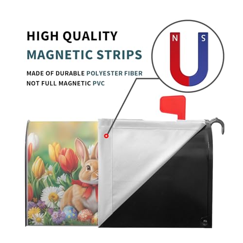 Image of Happy Easter Bunny Mailbox Covers Easter Mailbox Covers Magnetic Standard Size 18x21 Inch Spring Easter Bunny Eggs Mailbox Decorations Holiday Mailbox Wrap Post Letter Box Cover for Home Outside