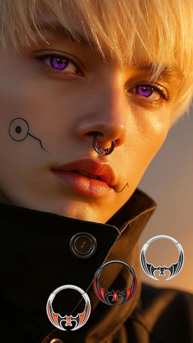 OUFER Orange Black Red Bat Segment Ring 16G 10MM – Gothic Halloween Clicker Hoop for Septum, Daith, Conch – Surgical Steel Non-Dangle Nose Jewelry2