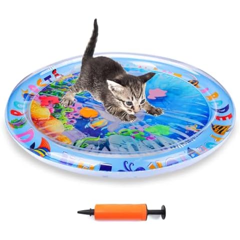 Palksky Cat Water Mat for Cats, Upgraded-Thicken Unbreakable Cat Splash Play Mat, Cat Water Play Mat for Indoor Cats, Interactive Cat Toys for Self Play Cover