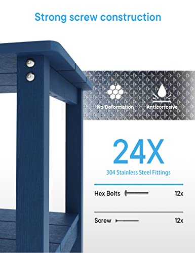 Adirondack Square Side Table, Plastic Outside Side Tables, 2-Layer Weather Resistant End Table, Patio Coffee Table With Storage Shelf Waterproof For Indoor, Pool, Lawn, Balcony (Navy, Double Layer) #TOP2