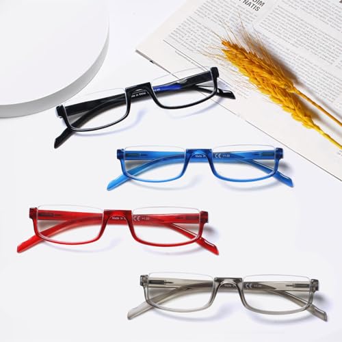 Image of Henotin 4 Pair Reading Glasses for Women Men Readers Half Moon Frame Blue Light Blocking Spring Hinge Eyeglasses(C-mix, 1.25, diopters)