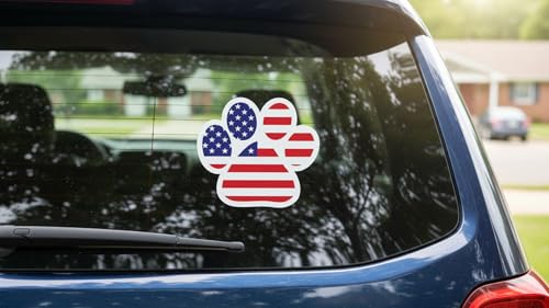 Image of American Flag Dog Paw Car Sticker, Dog Lover Vinyl Decal 5 Inch - for Car, Laptop, Motorcycle, Waterproof
