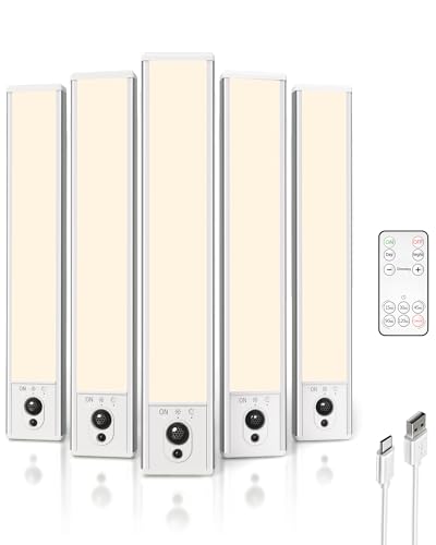 EZVALO 5-Pack Under Cabinet Lighting, 2400mAh Motion Sensor Light, LED Closet Lights Wireless, 3000K...