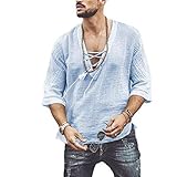 Tomwell Herren Hemden Langarm Freizeithemd Henley Sommerhemd Regular Fit Men Shirts Männer A Blau 3XL