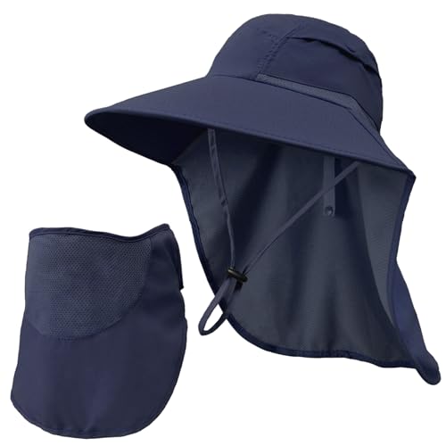 Image of Sun Hats for Men Women Detachable Face Cover Wide Brim Fishing Hats with Neck Flap UPF 50+ Outdoor Safari Hats
