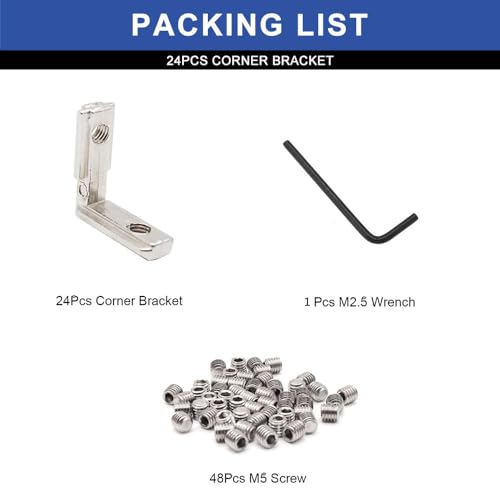 Image of 24pcs 2020 Aluminum Extrusion Connector Corner Bracket Joining 2020 Hardware T-Slotted Accessories V-Slot with Screws for 8020 Aluminum Profile 3D Printer Frame Spare Parts Silver