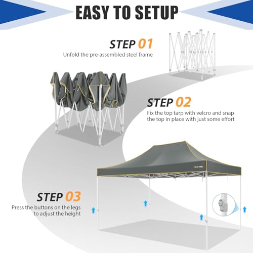Image of HOTEEL 10x15 Heavy Duty Pop Up Canopy Tent for Parties Event Wedding Commercial Canopy Instant Portable Folding Tent with Roller Bag, Waterproof UV Resistant, Upgraded Thick Hexagonal Legs, Gray