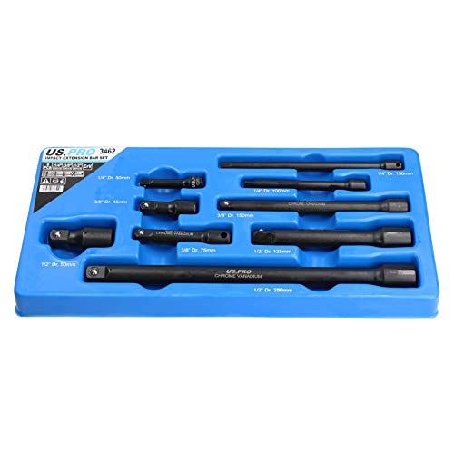 AB Tools - US Pro - Juego de 9 barras de extensión de impacto de impacto mixto, 1/10.2 cm, 3/20.3 cm, 1/5.1 cm Drive
