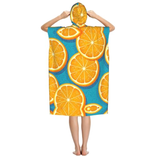 Poncho plage microfibre imprimé orange pour le surf et l'été - 3