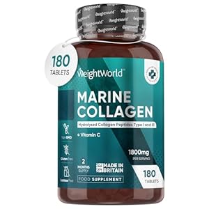 Hydrolysed Marine Collagen Tablets 1800mg – Collagen supplements for Skin, Hair, and Slumber- for Men & Women -180 Tablets- with Hydrolysed Collagen Peptides Type 1 & 3 with Vitamin C- Made in The UK