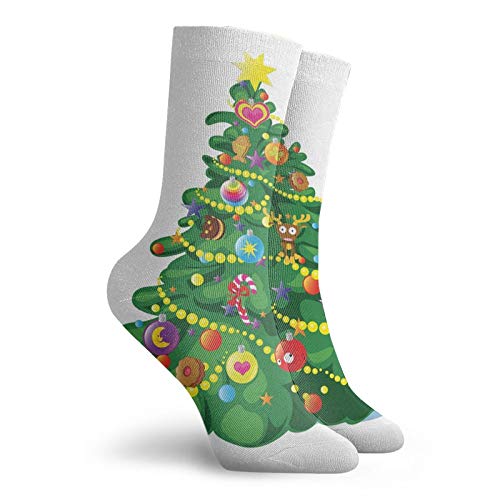 Fashion Compression Socks,Children Cartoon Drawing Style Xmas Tree With Funny Aspects Cookies Hearts Stars,Performance Polyester Cushioned Athletic Crew Socks for Running,Athletic, -12 inch2