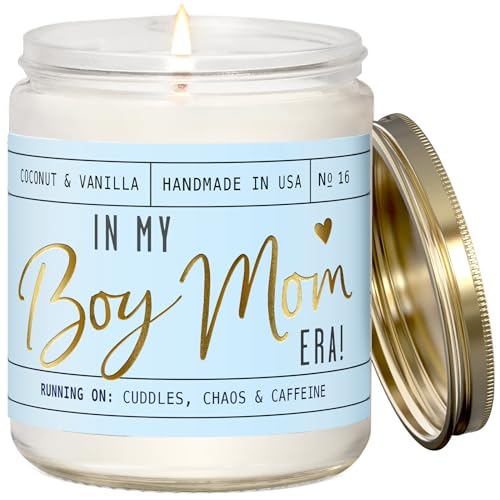 Boy Mom Gifts for Mothers Day - 'in My Boy Mom Era' Soy Candle, w/Vanilla, Coconut & Citrus I 50Hr Burn, Made in USA