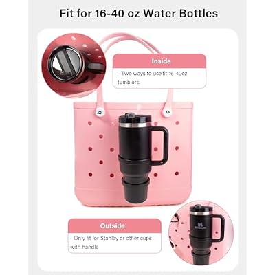 LETGO Cup Holder for Stanley 30 oz 40 oz Compatible with Bogg Bag, Drink Holder for Simple Modern Rubber Beach Tote, Water Bottle Holder Attachment for XL Medium Small Bog Bag (Black)