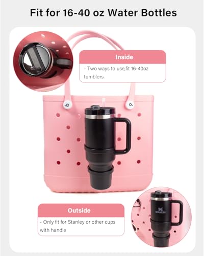 Image of Stanley Cup Holder Set with 4 Hooks, Carabiner Key Chain Holder Charms, Compatible with Stanley 30oz 40oz Cups and Bogg Bag Southern Beach Tote Bags Accessories (Black)