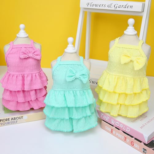 Roupas Chihuahua Yorkie para meninas, vestidos amarelos para cães pequenos com decoração de laço, ro