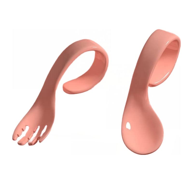 SYGA 2PCS Infant Baby Fork and Spoon Set Baby Feeding Learning Temperature Sensing Kid Utensils Toddler Anti-Choke Self Feeding Accessories (Twist Spoon Pink Set)