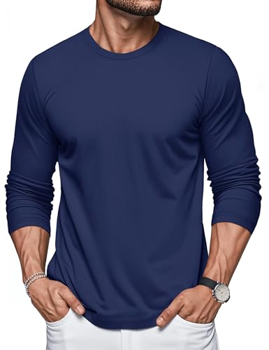 MAGCOMSEN Men's Long Sleeve T-Shirt Cotton Crew Neck Shirt Moisture Wicking Casual Breathable Tops,Navy,M