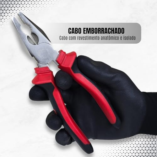Alicate Universal Profissional 8 Polegadas Cabo Emborrachado Aço Resistente Construção Civil