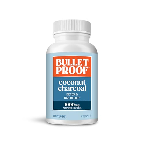 Bulletproof Coconut Charcoal Detox and Gas Relief Capsules, 90 Count, Sourced from 100% Coconut