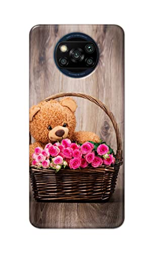 Image of PRINTFIDAA Roses and Teddy Bear in The Wicker Hard Back Cover for Poco X3 Back Cover -(P6) KAT1004