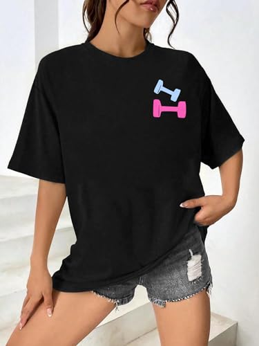 Be Happy Lift Heavy Shirt Women: Oversized Gym Weightlifting Graphic Tshirt Funny Workout Shirts Casual Gym Lover Tops2