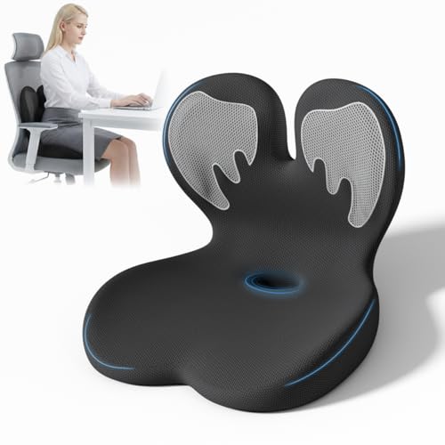 Image of Memory Foam Seat Cushion,High Support Ergonomic Office Chair Cushion Thickened with Strap for Hip, Sciatica,Hemorrhoids,and Tailbone Pain Relief,Seat Cushion for Car,Home,Office