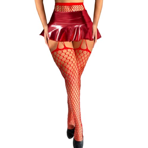 Fishnet Thigh High Stockings Red High Waist Tights Fishnet Lingerie for Women