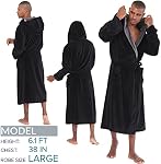 Mens Large Hooded Long Bathrobe with Chest Button,Big Tall Fleece Housecoat Extra Lightweight and Warm