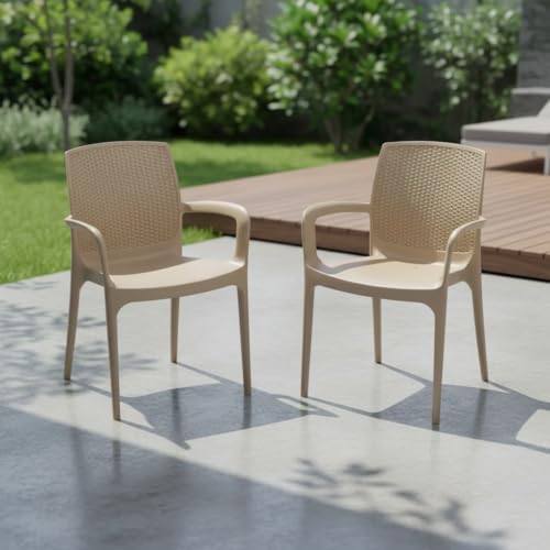 Image of Supreme Texas Heavy Duty Armrest Plastic Chair for Home, Garden, Office, Indoor /Outdoor Use(Color: Dark Beige; Qnt: 2 Pc.)