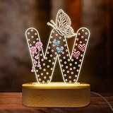 COSHAYSOO Organizador de aretes para mujeres, adolescentes y niñas con decoraciones de mariposa, luz nocturna LED, enchufe USB, estante para aretes de letra inicial, tocador, tocador, dormitorio