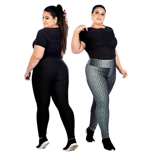 Kit 2 Leggings Plus Size G1 G2 G3 Lisa e Estampada Calça Academia Ginástica (Plus Size G1, veste 50,