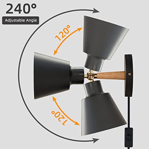Clankin Plug In Wall Sconces Lighting Fixture, Black Nordic Wooden Bedside Wall Lamp For Industrial Bedroom, Bathroom Sink Lighting For Bathroom Hallway Living Room(1Pack-Black With Plug In Swtich) #TOP4