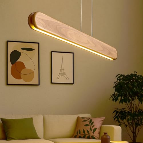 Artica Wooden Ceiling Lamp – Kitchen Island Linear Pendant Light Fixture, Large Wood Chandelier with LED Lighting | Modern Rustic Dining Room Ceiling Light & Pendant Lamp