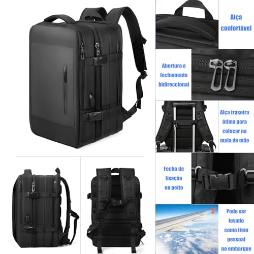 Mochila De Viagem Grande Expansível De 36-55L à Prova D'água Com Usb - Mochila De Notebook Reforçad