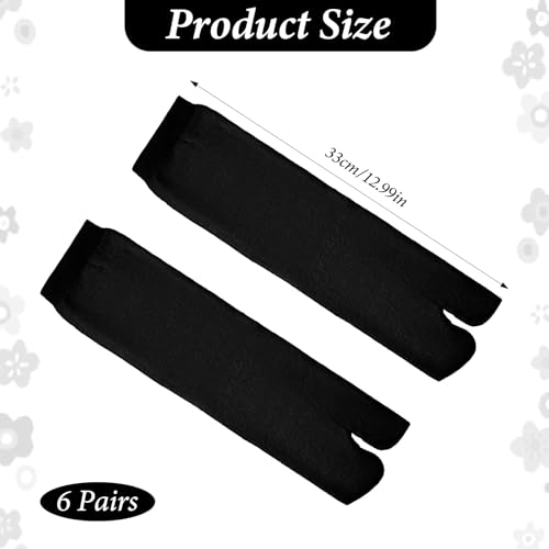 LXUEJIE 6 Pairs Tabi Split Toe Flip Flop Socks, Elastic Cotton Split Toe Socks Non Slip Ankle Sock with Toes for Women Men (Black)