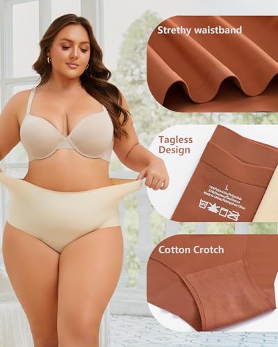 UNDER THE SEA Seamless Underwear for Women High Waisted V-shaped Back Briefs Soft No Show Womens Panties 4 Pack S — view 5