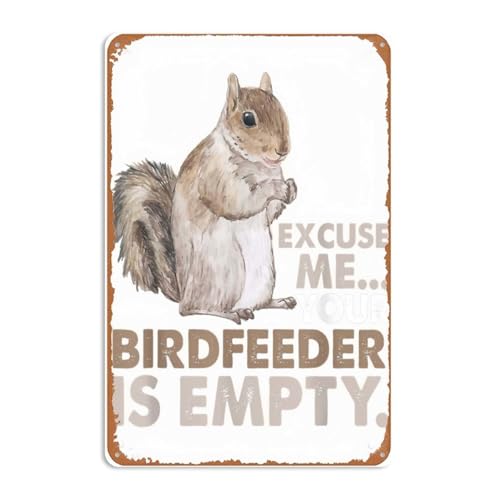 8x12 Inch Metal Sign Featuring Humorous Squirrel Excuse Me Your Birdfeeder Tin Sign Decor With Distinctive Artistic Fonts For Country House Living Room Wall Hanging Inspi Display