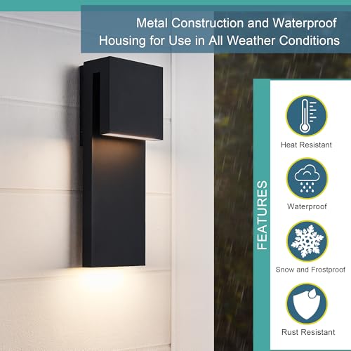 Image of Tarentlight Dusk to Dawn Outdoor Lighting Fixture Wall Mount,Modern Integrated LED 2-Light 17W, Exterior Sensor Front Porch Light,Textured Black,Anti Rust Outside Wall Lights for House,Doorway,Garage