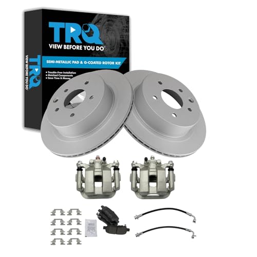 Image of TRQ Rear Brake Pad and Rotor Set Semi Metallic Coated Rotors Calipers Compatible with 2003-2005 Infiniti G35 Nissan 350Z