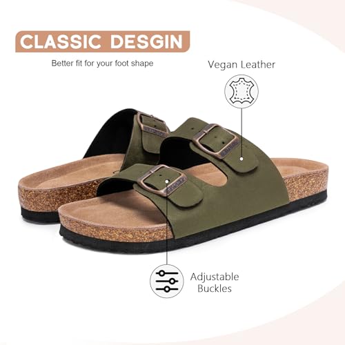 Image of FITORY Womens Flat Sandals with Cork Footbed, Open Toe Arch Support Slides Adjustable Slip On Slippers for Summer 2026 Size 6-11