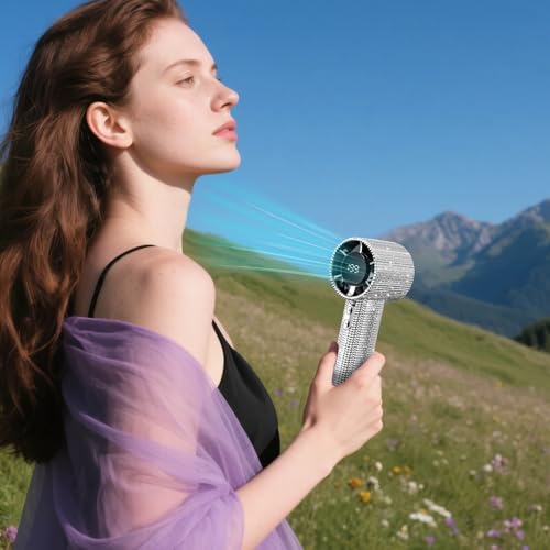 Ventilateur manuel portable rechargeable avec écran numérique et vitesses réglables
