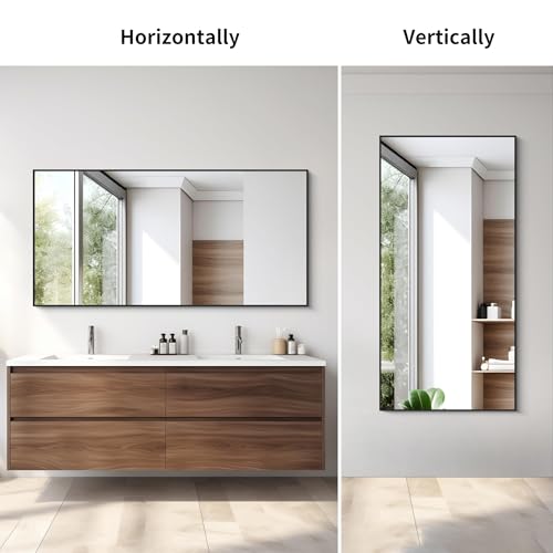 Image of COFENY Black Bathroom Mirror for Wall, 60x30 Inch Rectangle Mirrors with Metal Frame, Modern Vanity Wall Mirror Decor for Bathroom Living Room, Entryway Hangs Horizontal or Vertical